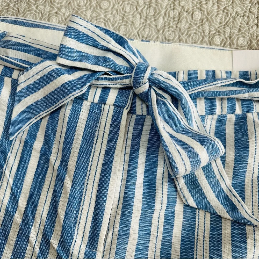NEW! Lane Bryant Women's Linen Blend Shorts Blue White Striped Size 20
